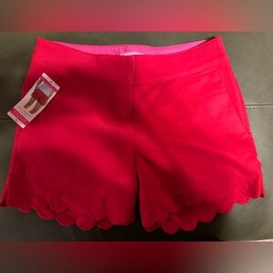 Isaac Mizrahi Hot Red Scallop Hem Tailored Shorts, Size 4, NWT
